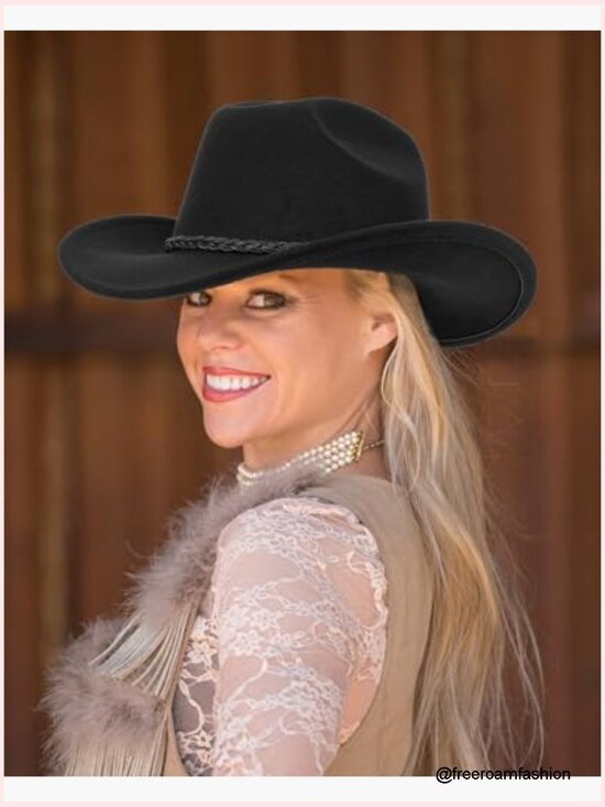 Studded Pinched Cowboy Hat with Belt Buckle Wide Brim Fedora main image 7